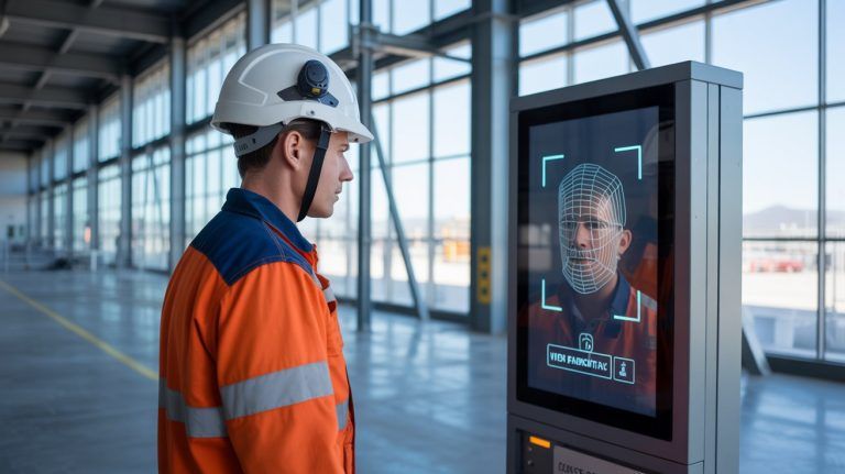 Trabajadores ingresando a una faena minera mediante sistema de control de accesos industriales